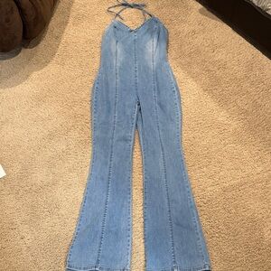 Light Wash Denim Halter Jumpsuit